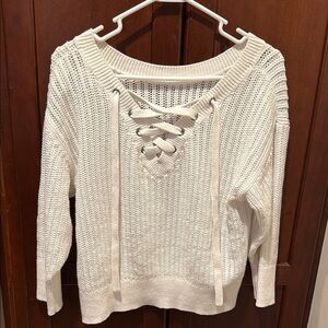 GAP Cream Crew Neck Sweater with Lace-Up Back